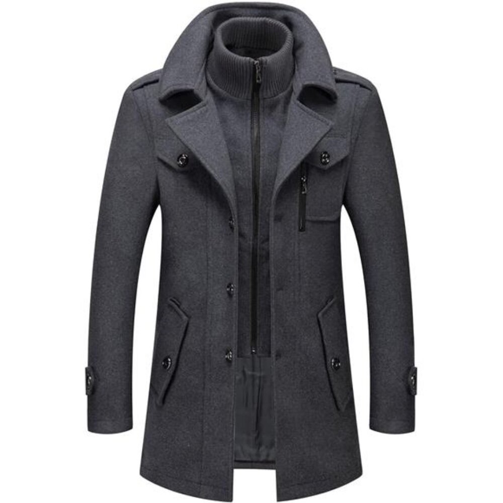 Men's Gentle Layered Collar Single Breasted Quilted Lined Wool Blend Pea Coats